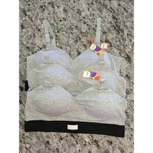 Lot of 3 Kindly Yours Maternity Nursing Wire-Free Bralette Gray Cotton Sz Large
